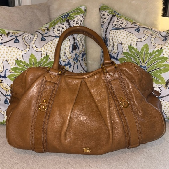 Burberry Large Nova Check Camel Tan Leather Handbag Gold Hardware Made in Italy - Picture 1 of 17
